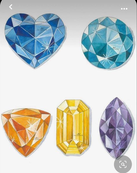 How To Draw Faceted Gems, Gem Stone Illustration, How To Draw Gems, Gem Stone Drawing, Jewel Illustration, Gemstone Drawing, Watercolor Gemstones, Jewels Drawing, Crystals Art Drawing