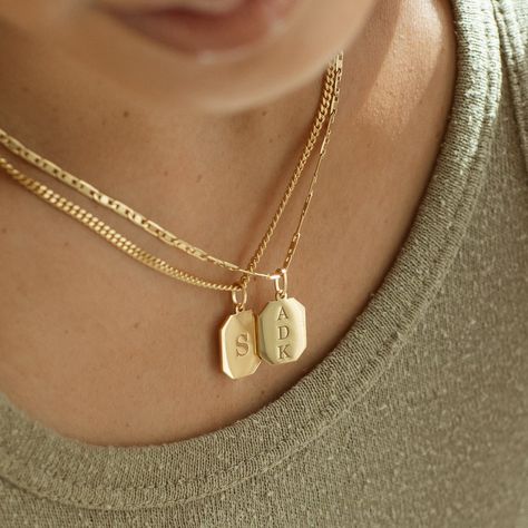 Elena Necklace, Initial Tag Necklace, Dog Tag Pendant, Cheap Necklaces, Engraved Initials, Engraved Pendant, Unique Jewelry Gifts, Classy Jewelry, Pendent Necklace