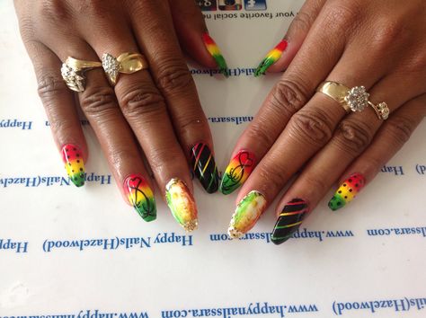 #rasta #nails #design #yellow #red #green #marley #nails #design #stripes Red Yellow And Green Nails, Red Yellow Green Nails, Jamaican Style Nails, Rasta Color Nails, Jamaican Nails, Rasta Nails Design, Reggae Nails, Green And Yellow Nails, Jamaican Nail Designs