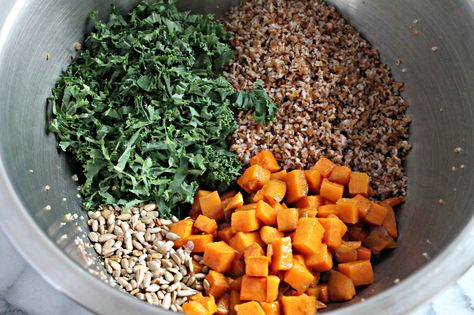 Bulgur Wheat, Sweet Potato, and Kale Salad with Red Wine Vinaigrette Sweet Potato And Kale Salad, Sweet Potato Kale Salad, Potato Kale Salad, Sweet Potato And Kale, Bulgur Wheat, Bulgur Salad, Sweet Potato Kale, Red Wine Vinaigrette, Grain Salad