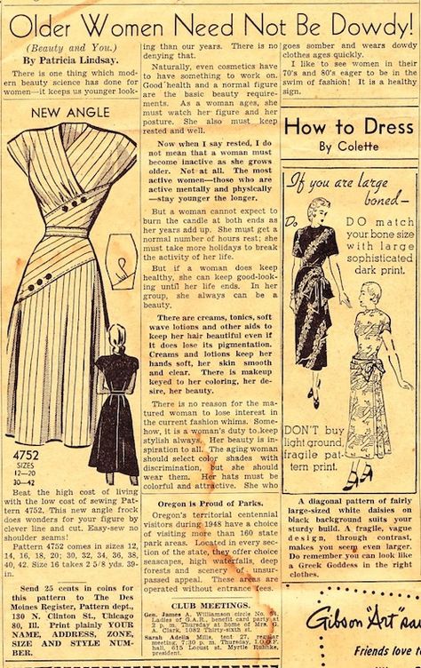 Older women need not be dowdy!   1948 newspaper fashion column Old Fashion Newspaper, 1940s Newspaper, 1948 Fashion, Fashion Newspaper, Food Rations, Newspaper Fashion, Fashion Portfolio Layout, Beauty Science, Newspaper Magazine