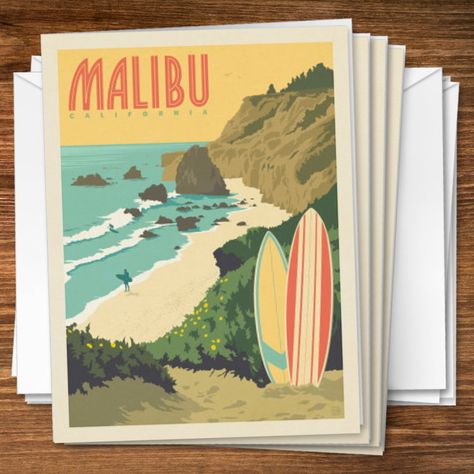 Malibu, CA | Anderson Design Group Vintage Surfing, California Postcard, Vintage Postcards Travel, Anderson Design Group, Travel Vintage, Travel Postcard, Malibu California, Japanese Graphic Design, Vintage Japan