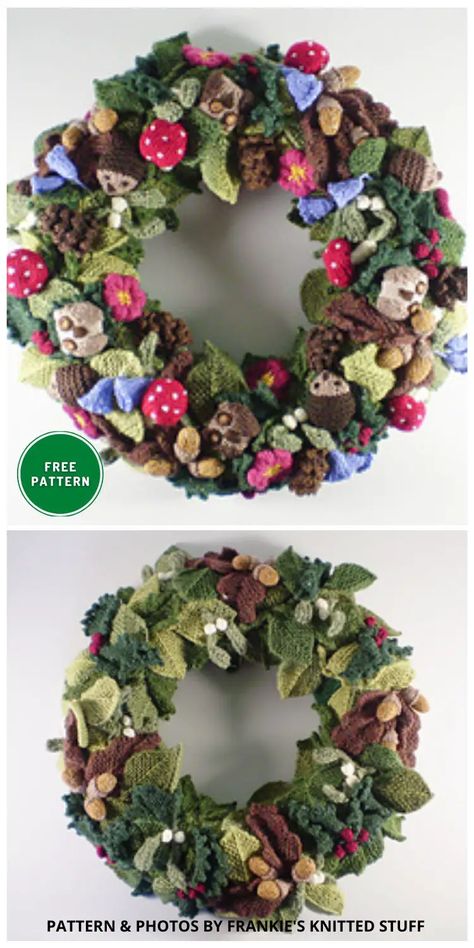 7 Free Knitted Christmas Wreath Patterns. 7 Free Knitted Christmas Wreath Patterns curated by The Knit Crew. Knitted Wreath Ideas, Knitted Christmas Wreaths Free Pattern, Christmas Wreath Knitting Patterns, Wreath Knitting Chart, Knitted Christmas Wreaths, Knitted Wreaths, Christmas Wreath Crochet, Knitted Wreath, Crochet Wreath Pattern