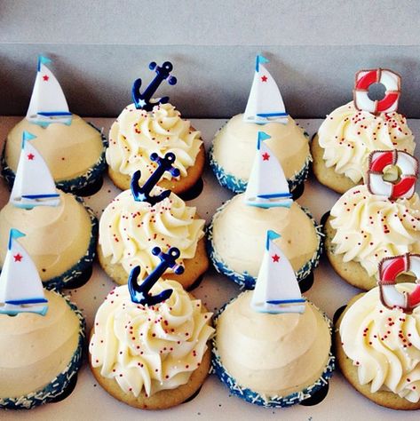 Nautical Cupcake, Beach Theme Cupcakes, Nautical Birthday Party, Cupcakes For Boys, Nautical Birthday, Custom Cupcakes, Nautical Baby Shower, Shower Bebe, Nautical Baby