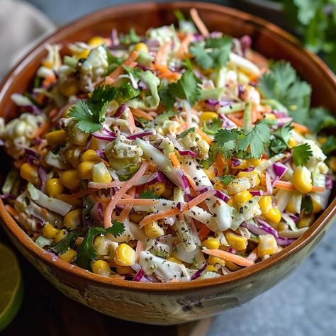 Mexican Street Corn Coleslaw, Street Corn Coleslaw, Cabbage Cups, Corn Coleslaw, 2025 Recipes, Tangy Coleslaw, Italian Drunken Noodles, Sweet Salads, Cole Slaw