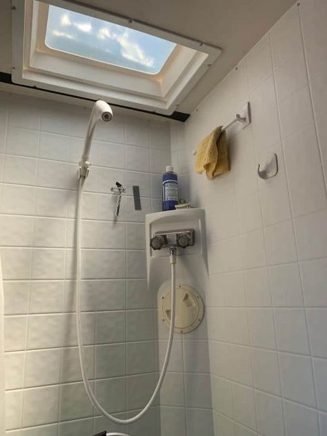 Kelly's RV shower Diy Camper Shower Ideas, Diy Camper Shower Remodel, Trailer Shower Remodel, Rv Shower Ideas, Rv Shower Remodel Diy, Camper Shower Ideas, Camper Shower Remodel, Rv Shower Remodel, Houseboat Renovation