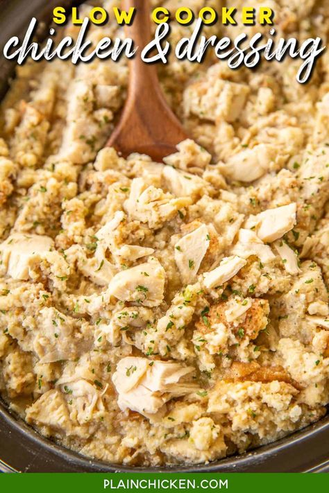 Chicken Dressing Recipe, Crockpot Chicken And Dressing, Crockpot Dressing, Homemade Cornbread Dressing, Chicken And Dressing, Easy Homemade Cornbread, Chicken And Dressing Casserole, Chicken Dressing, Chicken Cornbread