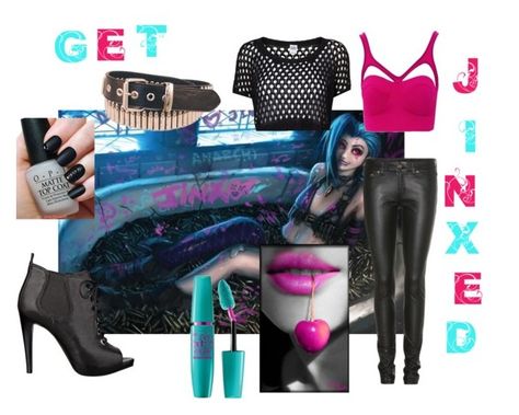 "League of Legends: Jinx Inspired Outfit" by juth ❤ liked on Polyvore featuring Vero Moda, Yves Saint Laurent, Bullet, Nine West and Maybelline Jinx Outfit Ideas, Jinx Moodboard, Jinx Inspired Outfit, Spring Nyc Outfit, Jinx Outfit, Arcane Outfits, Fishnet Top Outfit, Nyc Outfits Spring, Rainy Spring Outfit