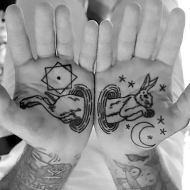 61 Lovely Matching Tattoo Ideas Teapot Tattoo, Small Watercolor Tattoo, Tea Tattoo, Hat Tattoo, Knuckle Tattoos, Palm Tattoos, Bunny Tattoos, Magic Tattoo, Rabbit Tattoos