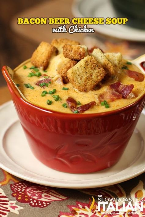 Fathers Day Recipes - Bacon Beer Cheese Soup with Chicken | Homemade Recipes http://homemaderecipes.com/bbq-grill/20-homemade-fathers-day-recipes Bacon Beer Cheese Soup, Beer Cheese Soup, Soup With Chicken, Beer Cheese Soups, Beer Bacon, The Slow Roasted Italian, Best Soup Recipes, Beer Cheese, Chicken Tortilla Soup