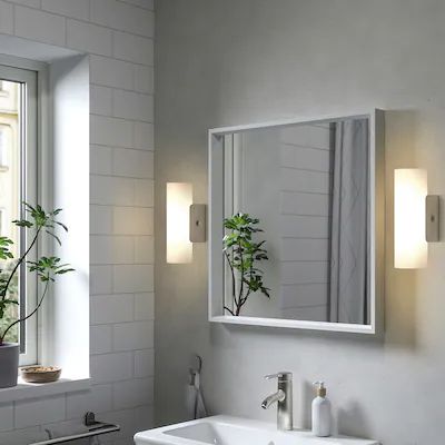 Bathroom Wall Lights & Sconces - IKEA Havsdun Ikea, Nissedal Mirror, Gilgo Beach, Ikea Nissedal, Kid Bathroom, Bedroom Stuff, Ikea Store, Modern Wall Lamp, Electrical Installation