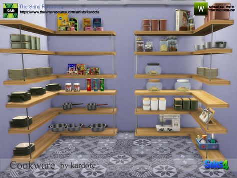 Sims 4 Pantry Shelves, Sims 4 Pantry Shelf, Sims 4 Pantry, Colorful Playroom, Studio Desk, Open Kitchen Shelves, Youth Bedroom, Pantry Shelf, Corner Shelves