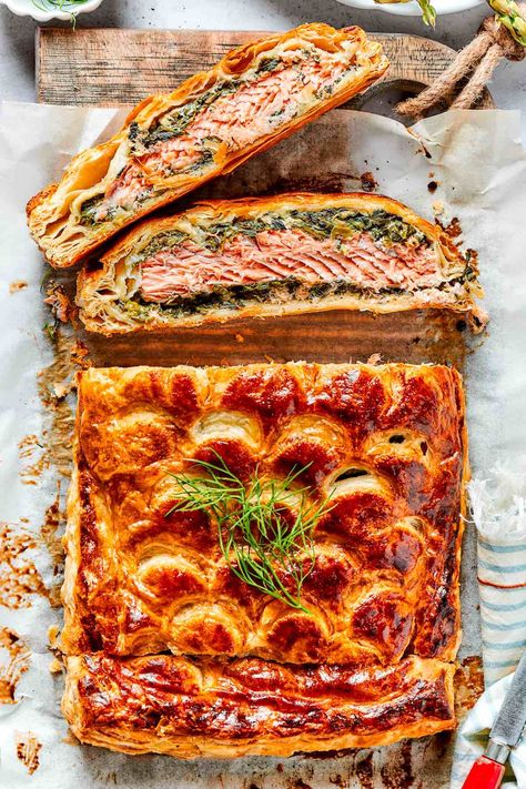 salmon wellington. Recipes For Salmon, Salmon Wellington Recipe, Salmon Wellington, Salmon Wrap, Haddock Recipes, Wellington Recipe, Best Salmon, Salmon Seasoning, Impressive Recipes