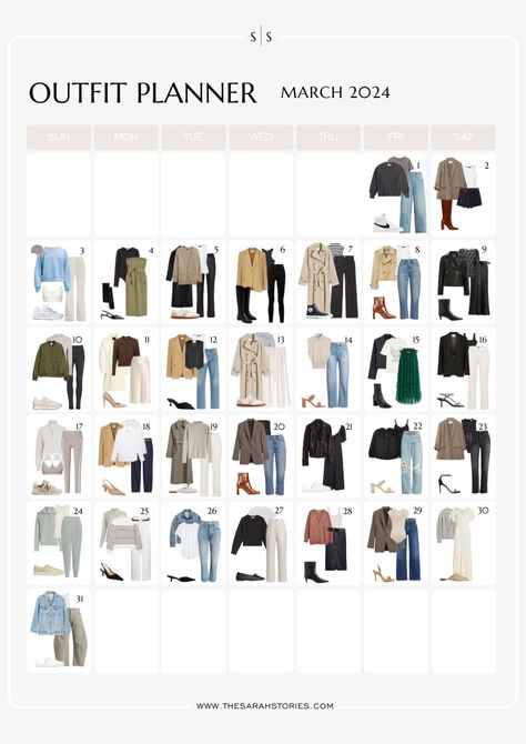 March Outfit Ideas 2024, March 2024 Outfits, March Outfits 2024, Spring 2024 Outfits, Spring Trends 2024, March Outfit Ideas, March Moodboard, Outfit Calendar, Autumn Capsule Wardrobe