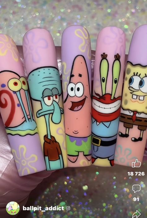 Cartoon Art On Nails, Nail Art Designs Character, Cartoon Nails Art, Cartoon Nail Art Step By Step, Nail Art Characters, Nail Cartoon Art, Cartoon Nail Ideas, Animation Nail Art, Nail Design Cartoon