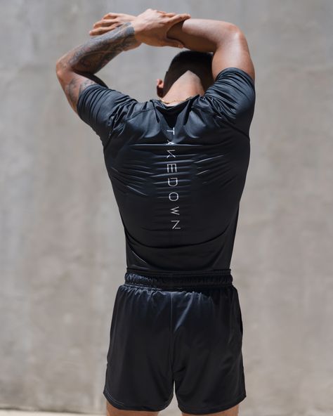 Take your fitness to the next level with our Essentials Collection. Made with durable Body Flex fabric that wicks sweat to keep you cool and dry. Showcasing black and silver. #takedownshop #essentials #builttowin Athletic Shorts Outfit, Tech Wear, Gym Shark, Product Shoot, Gym Outfits, Shorts Outfit, Gym Clothes, Branding Photos, Sports Illustrated