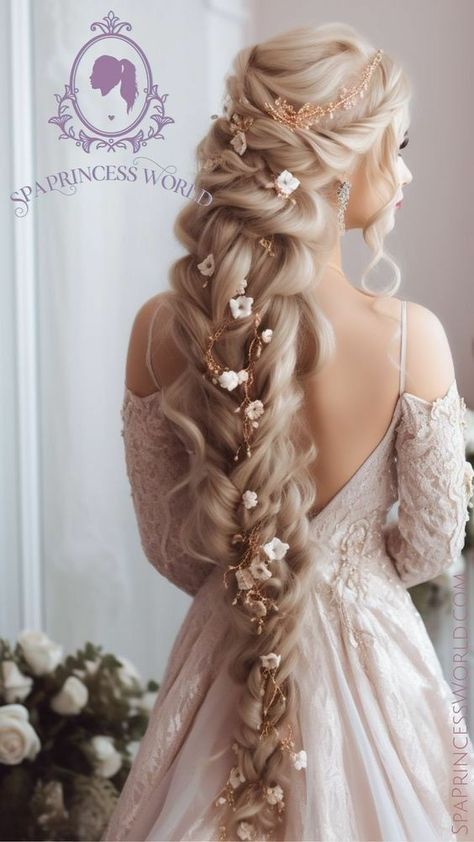 Regal Hairstyles Queens, Bridal Hairstyles For Curly Hair, Fairytale Hairstyles, Floral Hair Accessories, Fishtail Braids, Dream Wedding Decorations, Fairy Hair, Beautiful Hairstyle, Glamorous Hair