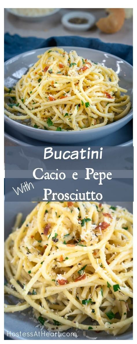 Crispy Prosciutto Pasta, Creamy Cheese Pasta, Cheese Pasta Dishes, Bucatini Recipes, Pink Pasta, Prosciutto Recipes, Crispy Prosciutto, Yummy Pasta, Italian Side