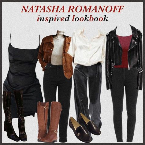 Black Widow Outfit Inspiration, Black Widow Outfit Ideas Casual, Inej Ghafa Outfit Ideas, Natasha Romanoff Aesthetic Outfit, Natasha Romanoff Outfit Style, Natasha Romanoff Outfit Ideas, Villian Era Outfits, Wanda Inspired Outfit, Black Widow Inspired Outfits