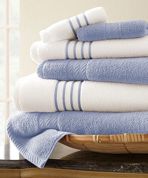 Serenity Blue Stripe Quick-Dry Six-Piece Towel Set #ad Blue Towels In Bathroom, Blue Bathroom Towels, Coastal Towels, Fancy Towels, College Bathroom, Stripe Towel, Sailing Decor, Blue Bath Towels, Egyptian Cotton Towels