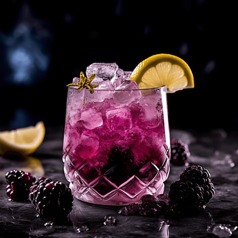 Ingredients: Gin:50ml · Blackberry Liqueur:25ml · Lemon Juice:25ml · Simple Syrup:15ml · Fresh Blackberries:4 · Garnish:Lemon Wheel · Garnish:Blackberry Bramble Cocktail, Blackberry Bramble, Blueberry Mojito, Purple Cocktails, Lavender Syrup, Lemonade Cocktail, Peach Puree, Raspberry Liqueur, Pisco Sour