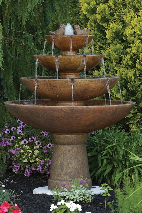 53" Tranquillity Spill Fountain with Birds | Massarelli's Front Yard Fountain, Decorative Water Fountain, Water Wall Fountain, Concrete Fountains, Modern Fountain, Outdoor Fountains, Fountains Backyard, Stone Garden, Concrete Garden