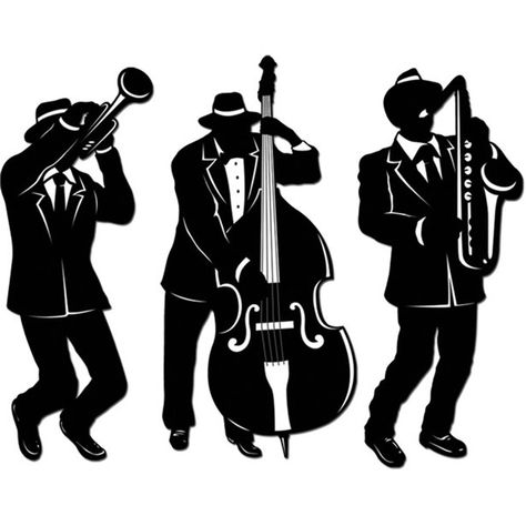 20s Jazz Trio Silhouettes - 45cm (Pack of 3) 20s Backdrop, Gangster Party, Arte Jazz, Jazz Party, Speakeasy Party, Roaring 20s Party, 1920s Party, Mardi Gras Decorations, Mardi Gras Party