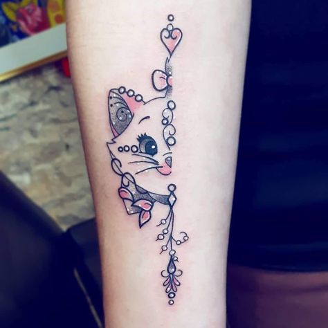 Aristocats Tattoo, Cute Disney Tattoos, Simple Cat Tattoo, Line Art Simple, Disney Sleeve Tattoos, Cat Tattoo Ideas, Blue Rose Tattoos, Disney Tattoo, Cat Tattoo Designs