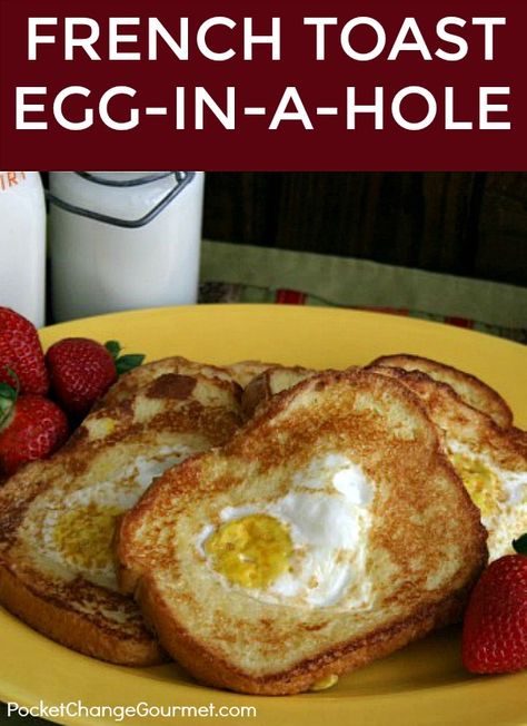 French Toast Egg in a Hole Egg French Toast, Unique French Toast, Awesome French Toast Recipe, French Eggs, Egg In A Hole, Avocado Toast Egg, Make French Toast, Diner Recipes, Egg Toast