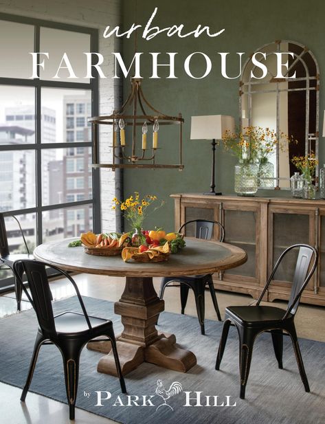 Urban Farmhouse Living Room, Striped Dining Chairs, Warehouse Windows, Farmhouse Lifestyle, Metal Bistro Chairs, Barn Door Latch, Park Hill Collection, Country Farmhouse Style, Gathering Table