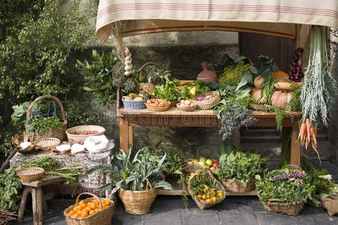 Medieval market stall selling fruit. Fruit and vegetable stall at a medieval mar , #AFFILIATE, #stall, #selling, #Medieval, #market, #vegetable #ad Medieval Marketplace, Nativity Display, Medieval Market, Medieval Aesthetic, Eco Friendly Garden, Medieval Life, Market Stall, Fruit Stands, New Fruit