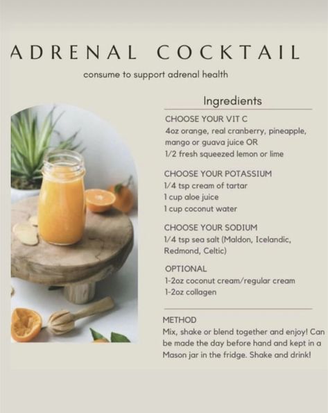 Holistic Nutrition Recipes, Adrenal Cocktail, Healthy Hormones, Homemade Drinks, Healthy Drinks Recipes, Holistic Nutrition, Healing Food, Burn Fat, Juicing Recipes