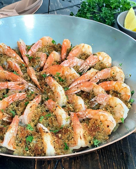 Shrimp Oreganata - The Foodie Physician Shrimp Oreganata Recipe, Shrimp Oreganata, Oreganata Recipe, How To Make Shrimp, Gluten Free Bread Crumbs, Pecorino Cheese, Shellfish Recipes, Baked Shrimp, Frozen Shrimp