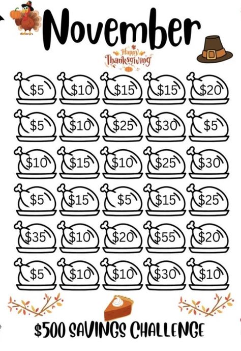 November Savings Challenge Printable, November Savings Challenge, Budget Goals, Financial Motivation, Budget Challenge, Saving Money Chart, Money Chart, Money Makeover, Money Saving Methods