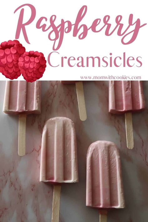 These raspberry creamsicles are so easy to make and taste delicious! | raspberry popsicle | creamsicle | raspberry creamsicle | raspberries and cream popsicle Raspberry Popsicles, Frozen Things, Raspberry Whipped Cream, Slush Recipes, Freezing Fruit, Watermelon Popsicles, Raspberry Desserts, Raspberry Ice Cream, Homemade Popsicles