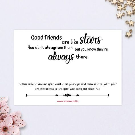 Small Business Bracelet, Bracelet Card Holder, Printable Friends, Bracelet Card, Good Friends Are Like Stars, Bracelet Packaging, Jewelry Cards, Custom Bracelet, Bracelet Display