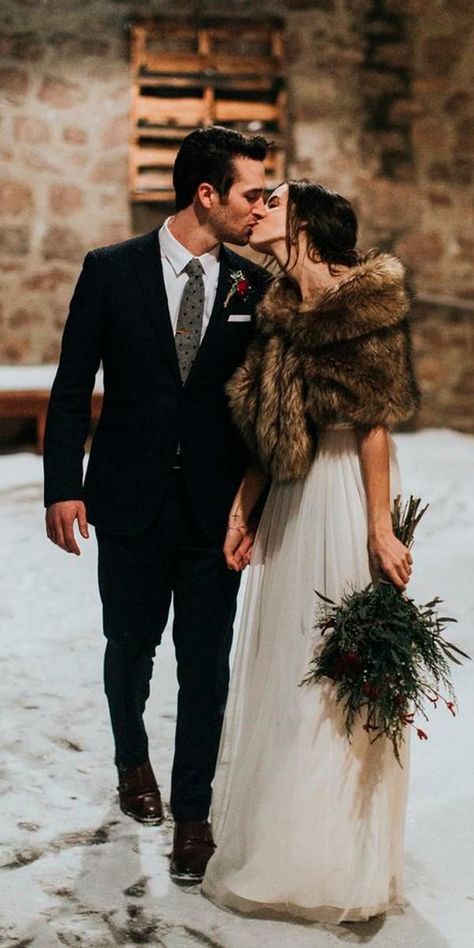 what to wear to a winter wedding stright dress with fur dan thorson Winter Wedding Coat, Elegant Winter Wedding, Bridal Fur, Rustic Winter Wedding, Wedding Coat, Wedding Fur, Bridal Attire, Winter Wedding Decorations, Winter Elopement