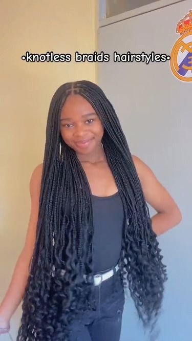 Knotless braid hairstyle🤩😍 Bday Hairstyles Ideas Black Braids, Crown Braid With Knotless Braids, Styles Of Box Braids, Curly Tips Braids, Medium Knotless Box Braids Hairstyles Ideas, Braided Singles Hairstyles, Knotless Hairstyles Ideas To Do, Long Black Knotless Braids With Curls, Notlessbox Braids Hairstyles