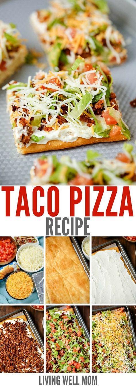 Easy Taco Pizza, Taco Pizza Recipes, Easy Family Dinner, Spicy Tacos, Sour Cream Sauce, Taco Pizza, Easy Taco, Crescent Roll, Easy Family Dinners