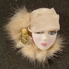 Resin Brooch, Party Face Masks, Lady Face, Face Brooch, Diva Dolls, Fabric Brooch, Face Jewellery, Vintage Jewelry Art, Doll Hat