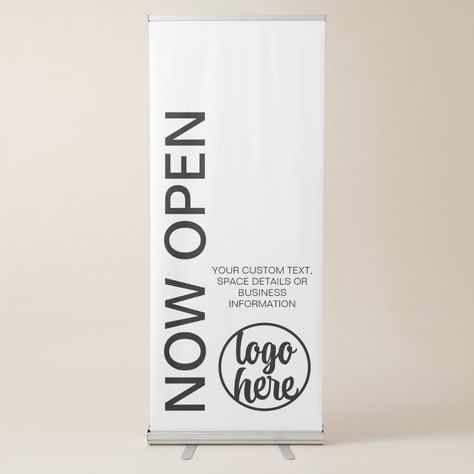 Modern Minimalist Now Open Small Business Retractable Banner Vertical Banner, Cool Office Space, Retractable Banner, Banner Stands, Cool Office, Simple Logo, Opening Soon, Now Open, Business Supplies