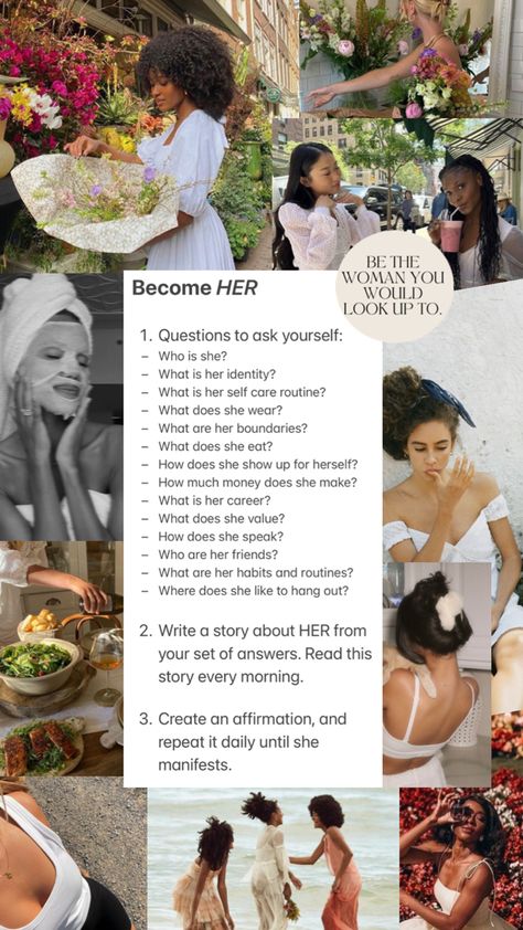 A list of questions and actions steps to help woman become their ideal best self. Estilo Rachel Green, Mindfulness Journal Prompts, Journal Inspiration Writing, Self Care Bullet Journal, Vie Motivation, Writing Therapy, Get My Life Together, Self Confidence Tips, Confidence Tips