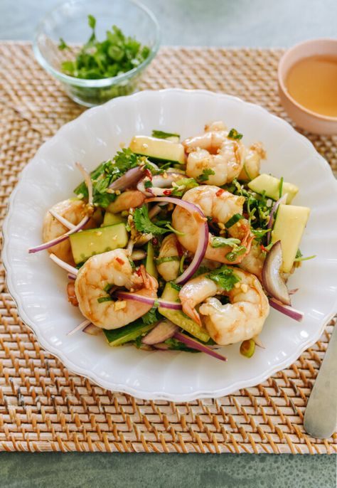 The crunch of cucumber, chili, and perfectly cooked shrimp make this Asian shrimp salad a refreshing dish that requires little cooking! Source: thewoksoflife.com Asian Shrimp Salad, Traditional Asian Dish, Asian Shrimp, Vegetarian Oyster Sauce, Cooked Shrimp, Wok Of Life, Woks Of Life, The Woks Of Life, Asian Salad