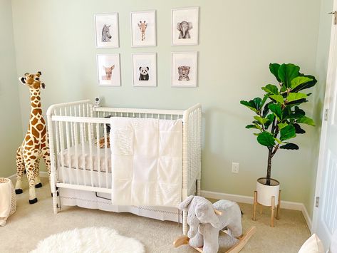 Safari nursery, neutral nursery, jungle nursery, zoo nursery, mint green Light Green Safari Nursery, Light Green Nursery Ideas, Neutral Zoo Nursery, Mint Nursery Neutral, Safari Nursery Green, Mint Green Nursery Boy, Light Green Nursery Boy, Jungle Theme Nursery For Boys, Nursery Zoo Theme