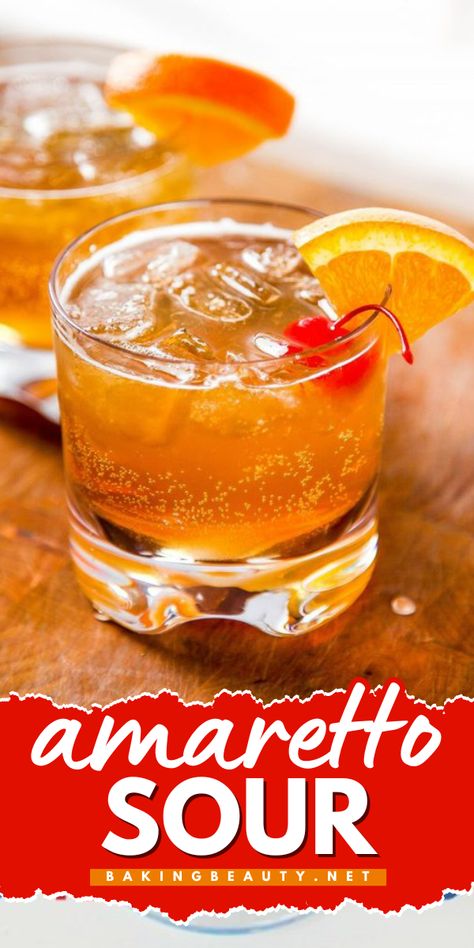 This amaretto sour cocktail is super easy and requires only three common ingredients. It is bright, refreshing, and perfect for parties. Amerreto Sour Recipes, Amaretto Drinks Cocktails, Mobile Wine Bar, Amaretto Drinks Recipes, Amaretto Sour Recipe, 21st Birthday Shot Book, Amaretto Drinks, Tailgate Drinks, Amaretto Sour Cocktail