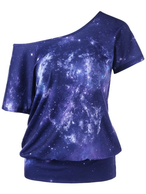 Galaxy Outfit, Galaxy T Shirt, Galaxy Fashion, Collar T Shirt, Galaxy Print, Causual Outfits, Kinds Of Clothes, Blue Tee, Blue T Shirt