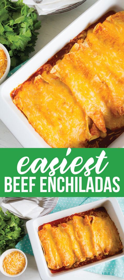 Easiest Homemade Beef Enchiladas Ever! This main dish recipe takes minutes to make. www.thirtyhandmadedays.com Cheater Enchiladas, Easy Beef Enchiladas, Beef Enchilada Recipe, Enchiladas Recipe, Beef Enchiladas, Homemade Beef, Enchilada Recipes, Fool Proof, Easy Beef