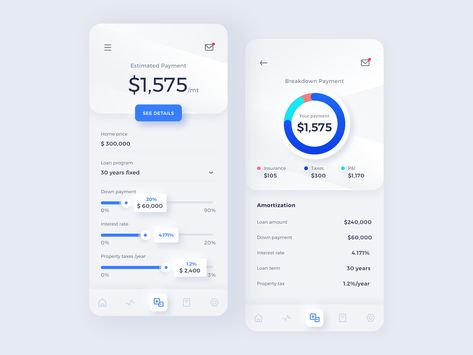 Exploration Mortgage Calculator by Rian Darma for Pixelz Studio on Dribbble Calculator Design, Ui Ux App, Finance App, Progress Bar, Banking App, Mobile Ui Design, App Design Inspiration, Mortgage Calculator, Mobile App Ui