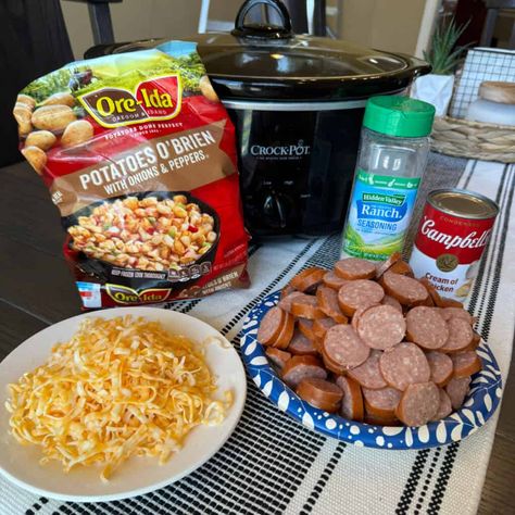 Cheesy Potato Kielbasa Crockpot, Kielbasa Casserole Crock Pot, Cheesy Potato Sausage Crockpot, Crockpot Cheesy Kielbasa, Crock Pot Cheesy Potatoes And Sausage, Keilbasa Tater Tot Casserole, Crockpot Cheesy Kielbasa And Potatoes, Crockpot Kelbeisa And Potatoes, Crockpot Cheesy Hashbrowns And Kielbasa