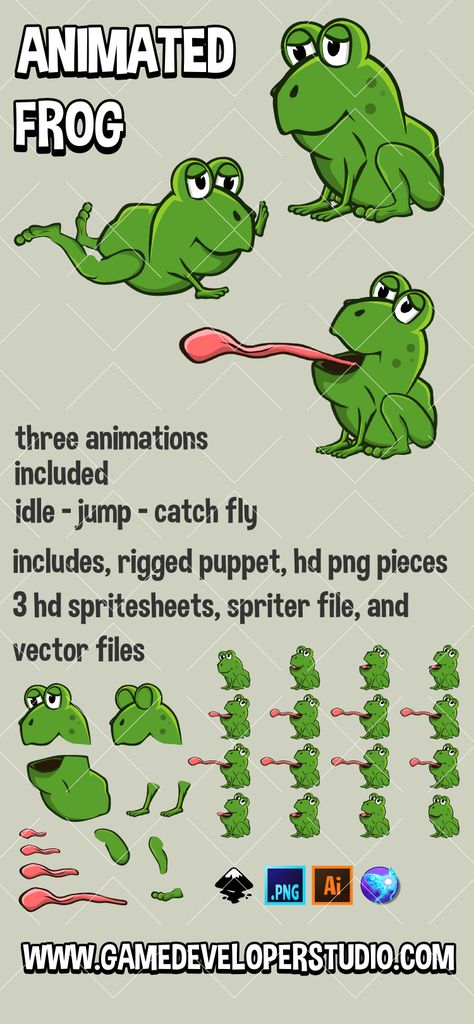 Frog Animation, Game Animation, Game Sprites, Animated Animals, Animal Games, Paper Toys, Mobile Game, Video Game, Bat